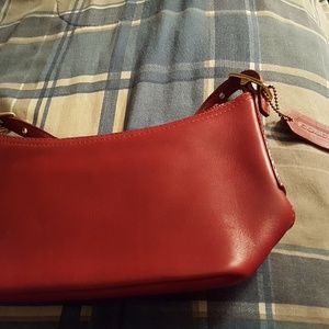 Red leather coach bag small
